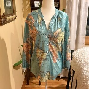 Map Print Button-Up Shirt